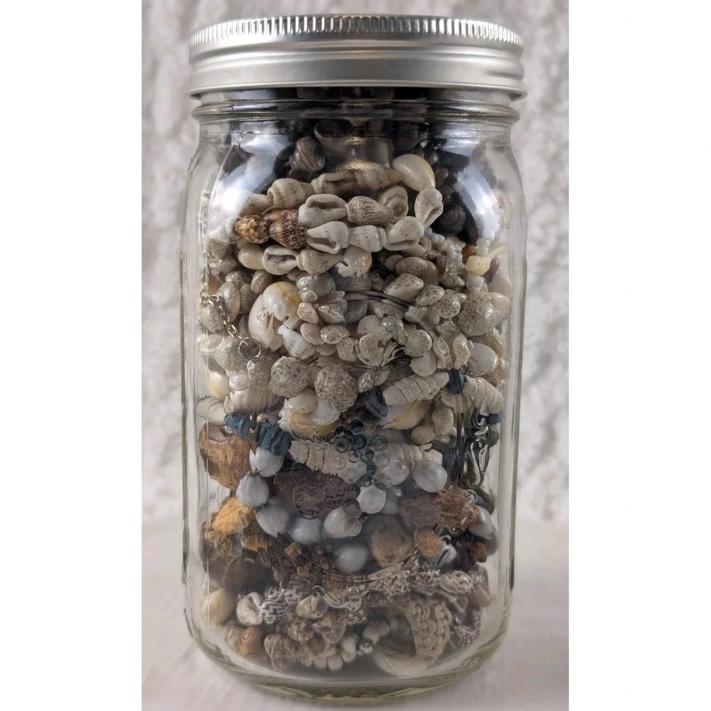 32 Oz Shell Jewelry Mystery Jar Wearable Seashell Necklaces Bracelets Mixed Lot